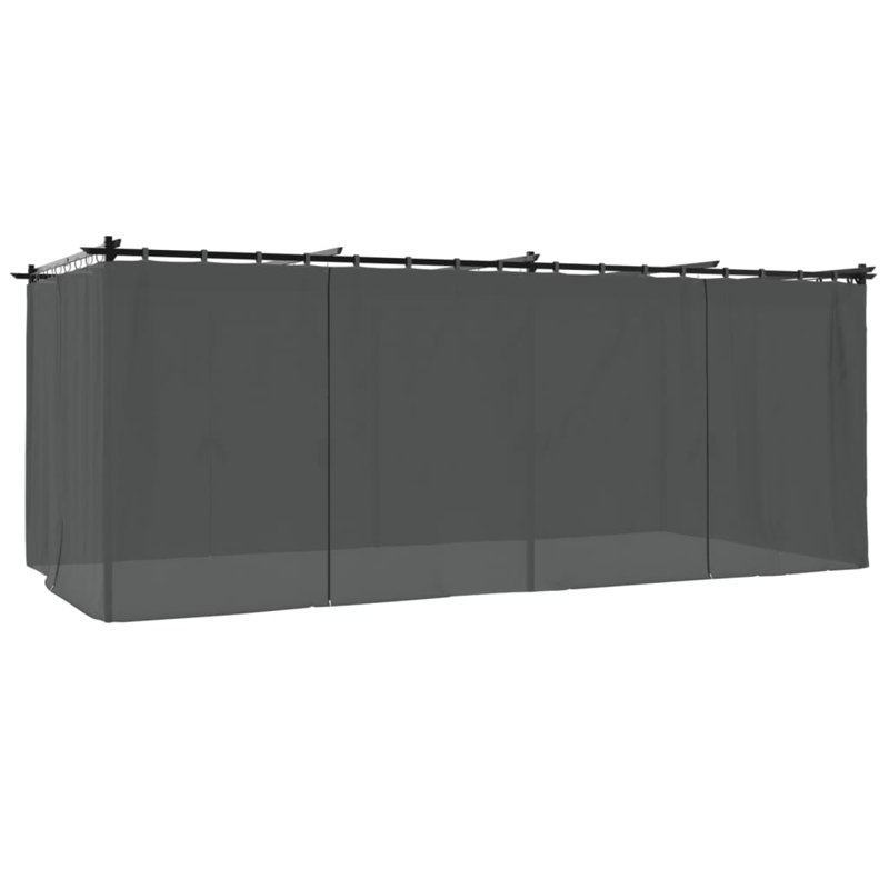 Gazebo With Curtains Steel, 220cm H x 596cm W x 295cm D, Anthracite