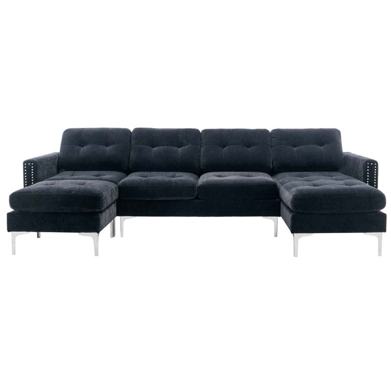 Canapé modulaire 3 pièces Kaelen, Velours noir