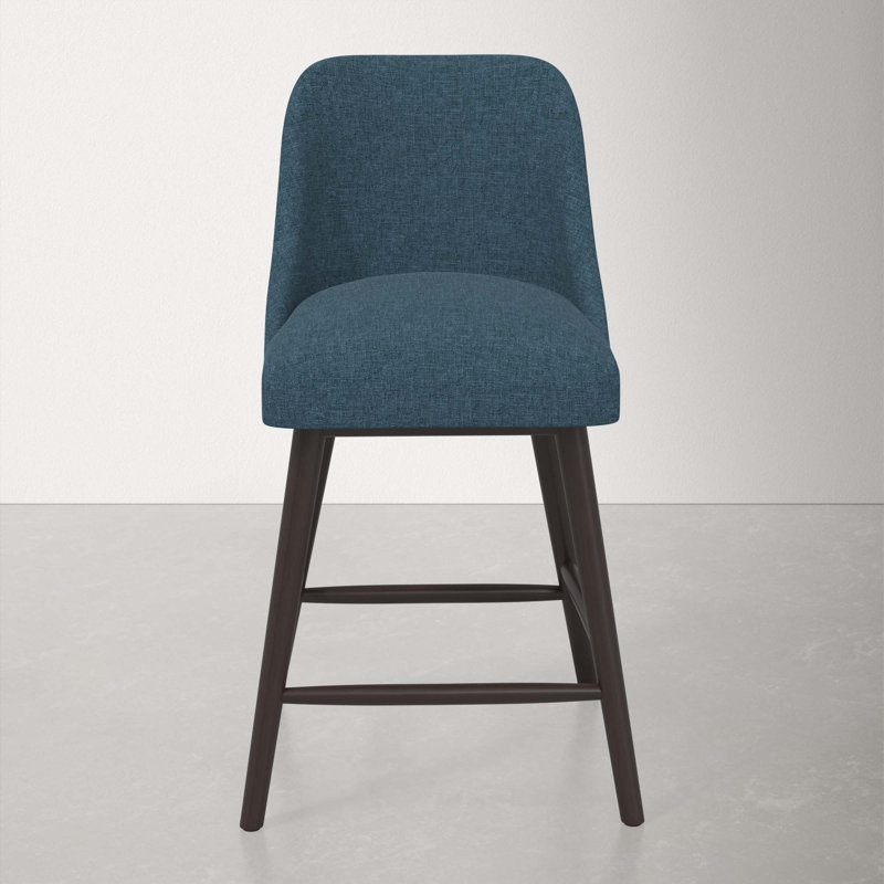 Tabouret Gallie, Espresso, Tabouret de comptoir (siège d'une hauteur de 27 p, Lin texturé bleu marine Zuma
