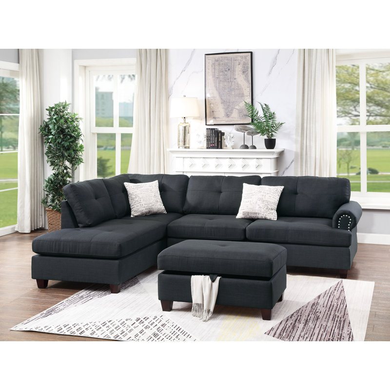 Canapé modulaire réversible avec repose-pieds 107 po Krout, Noir