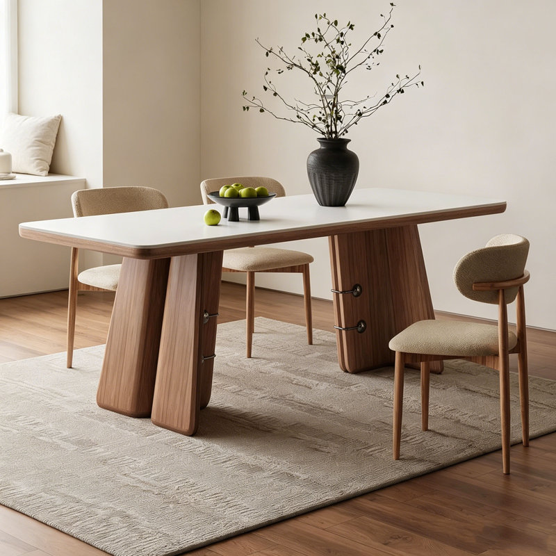Table Mid-Century en pierre frittée, 29.5" H x 70.9" W x 31.5" D