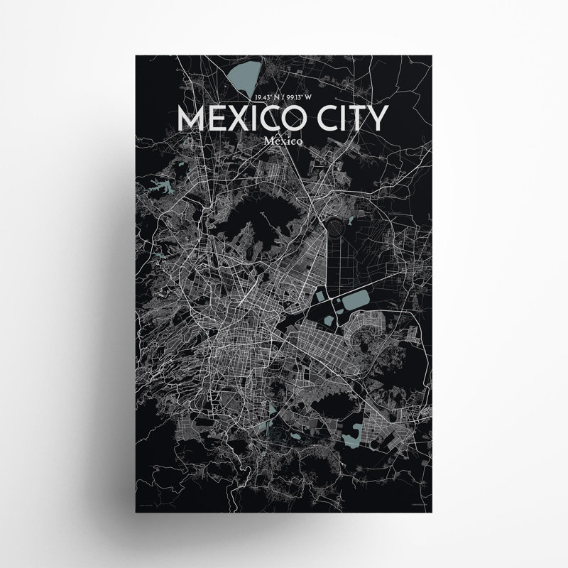 Mexico City Map In Midnight - No Frame Print, 17cm H x 11cm W x 0.05cm D