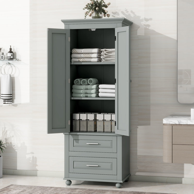 Tall Storage Cabinet With Two Drawers For Bathroom/Office, Gray