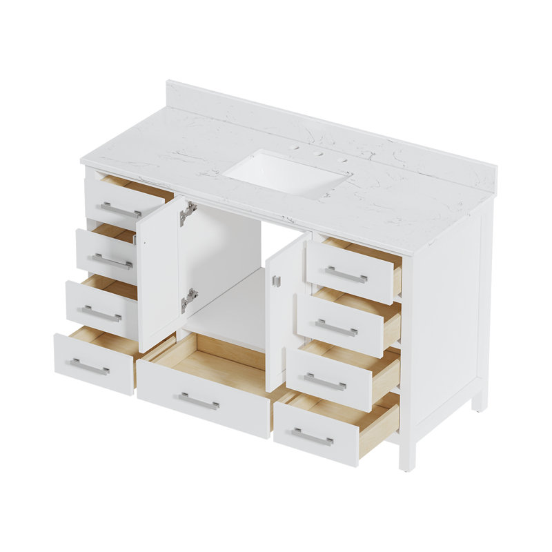 54'' Single Bathroom Vanity With Engineered Stone Top, White