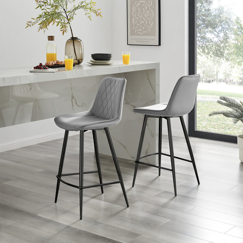 Palermo Luxury Quilted Breakfast Bar Stool - Velvet Upholstered Design, Black, Grey