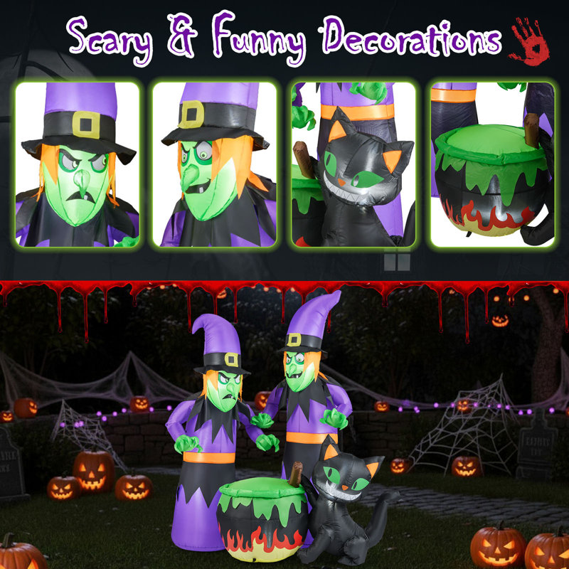  Sorcière gonflable d'Halloween 6 pi avec 2 chats et un chaudron gonflables 6 pi