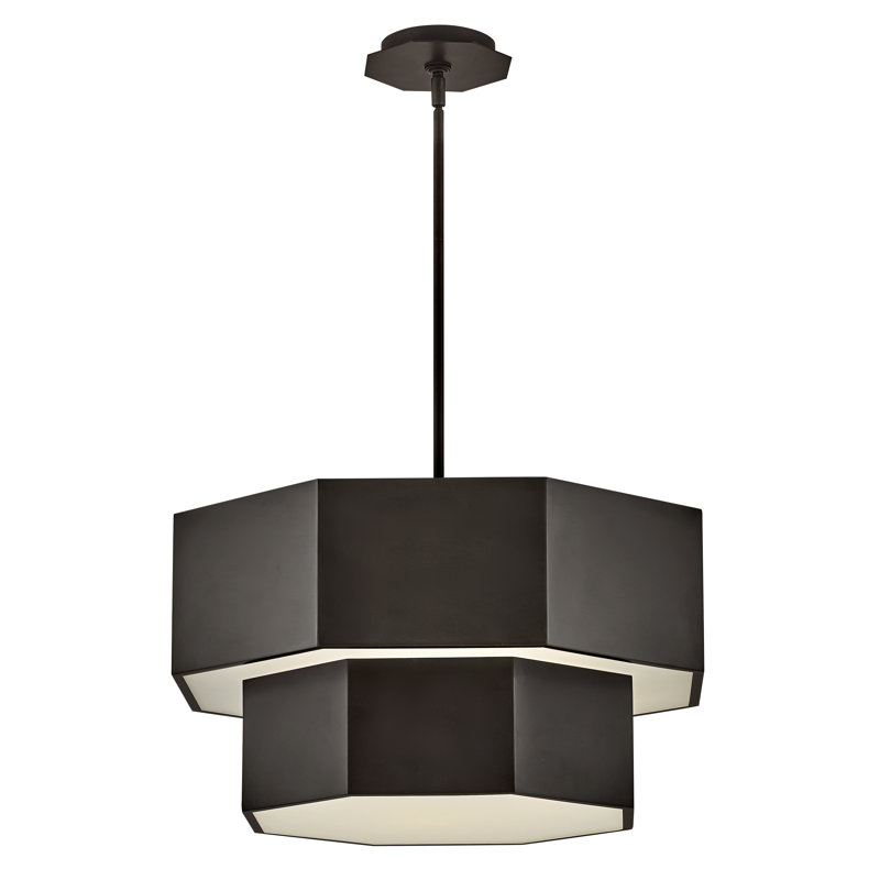 Facet Seven-Light Convertible Hexagonal Two-Tier Chandelier, Black, Black