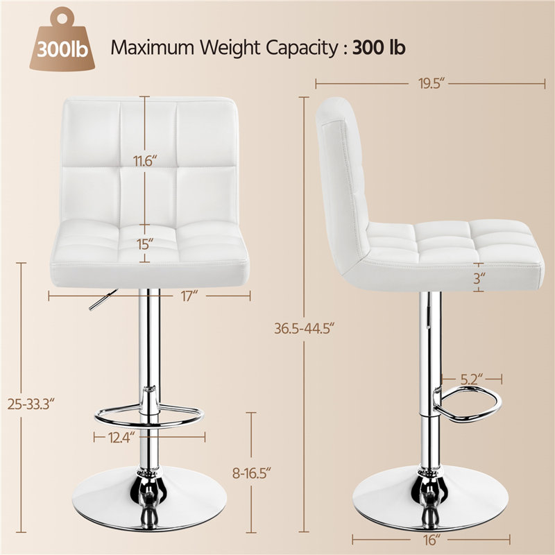 Chandresh Swivel Upholstered Faux Leather Adjustable Height Counter Stool with Steel Frame, White