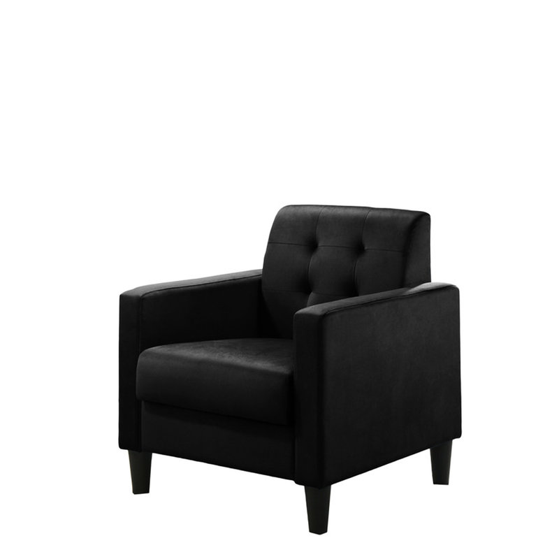 Black Velvet Armchair, 27.5", Square Arms, Full Foam Seat Cushion Comfy Feel 16.14" Height, Back