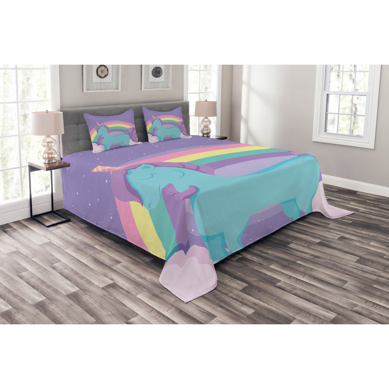 Accie Purple/Green Microfibre Bedspread Set, 220 x 264 cm