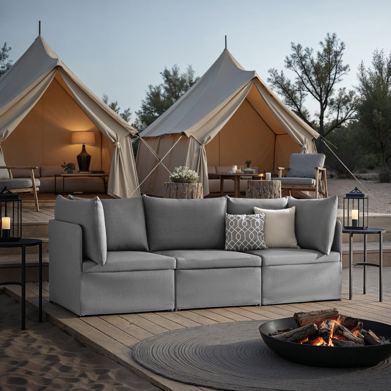 Irene Outdoor Modular Sofa Set  Foldable & Portable Patio Sofa with Removable Cushions, Gray