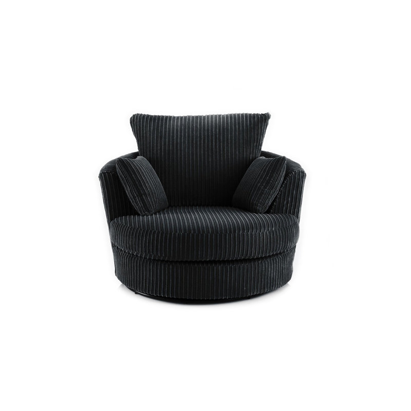 Stout Upholstered Swivel Barrel Chair, Black