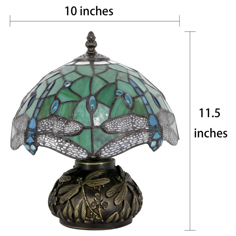 Small Tiffany Table Lamp Light Green Dragonfly Style Stained Glass Desk Lamp 10X11.5 Inch Mushroom Table Light for Office Home Living Room Bedroom