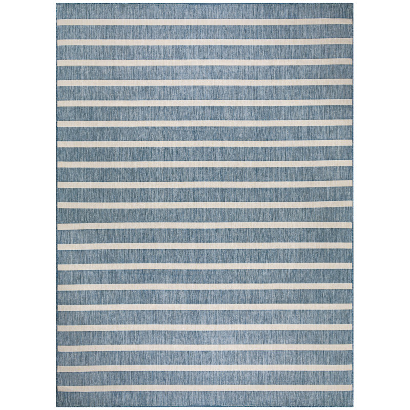 Shaila Striped Indoor / Outdoor Rug, Rectangle 6' x 9', Navy Blue/Ivory