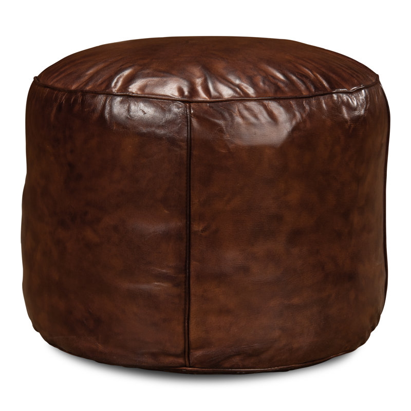 Round Pouf, Brown Genuine Leather