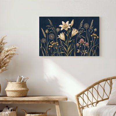 Art botanique sur toile bleu marine