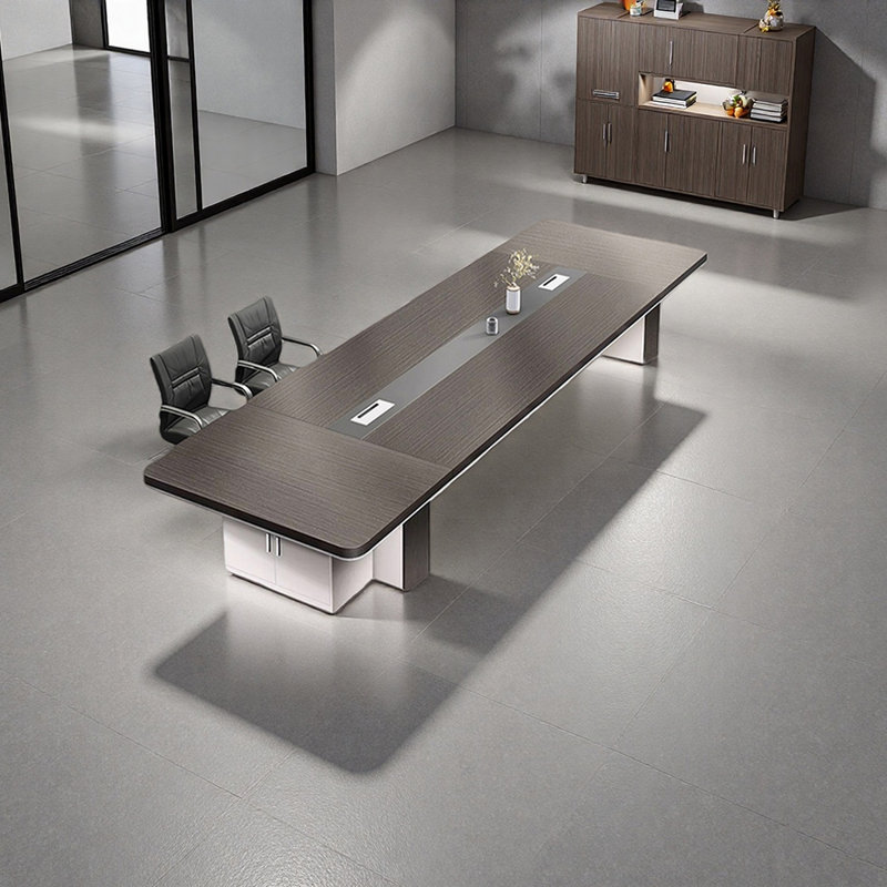 Table de conférence minimaliste avec armoire de rangement, Gris, H 29,52 po x L 94,48 po x l 47,24 po