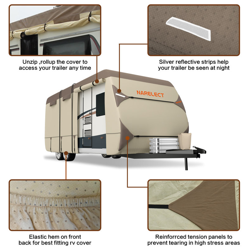 Narelect Travel Trailer RV Cover, Extra-Thick Upgraded 7 Layers Top Windproof Camper Cover, 104" H x 102" W x 196" D