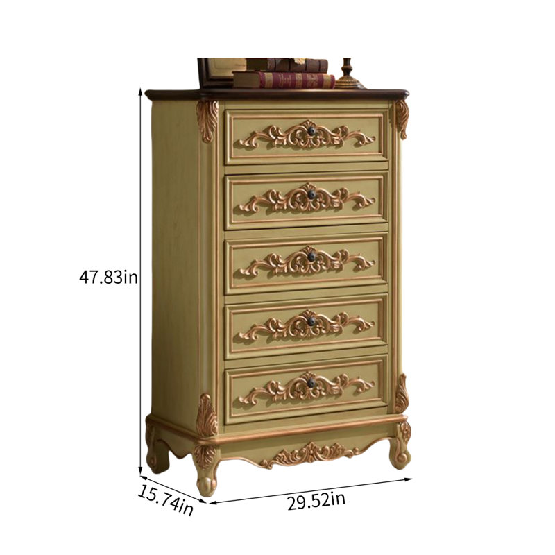 Commodes décoratives rétro en bois patiné, Brun / doré