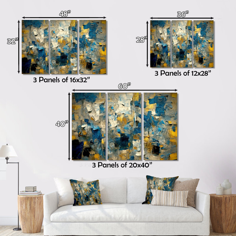 «Retro Southern Sunset Abstract Expressionism II on Canvas», reproduction de 3 pièces, H 28 po x l 36 po x P 1 po