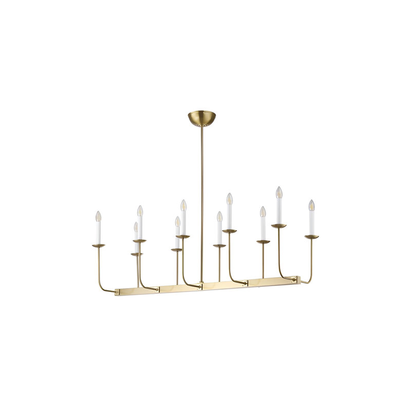 Lustre 10 lumières 47 "à branches linéaires en laiton poli de qualité supérieure, Laiton brossé