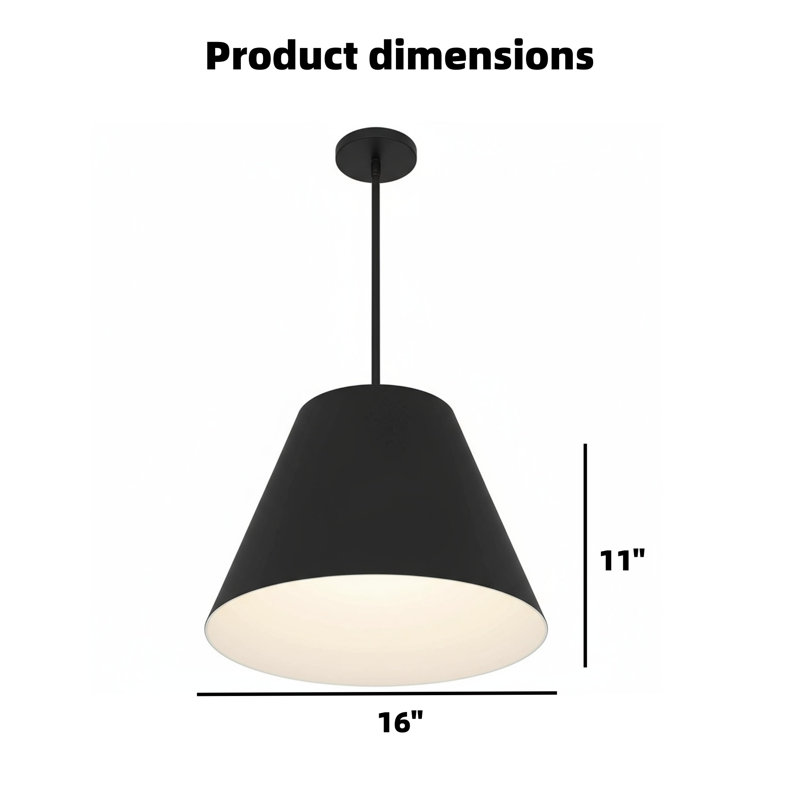 Luminaire suspendu à DEL noir de 16 pouces de diamètre, adapté aux salons, aux chambres à coucher, aux cuisines, etc., Noir