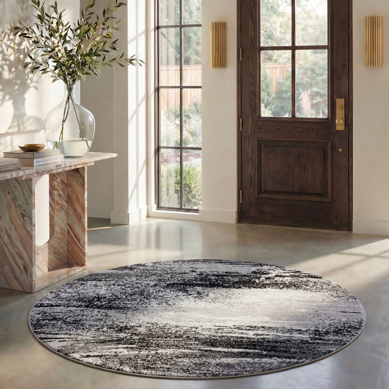Algonquin Performance Abstract Rug, Round 10', Silver/Gray