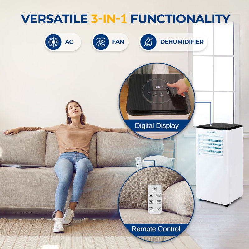 SereneLife 8000 BTU White and Black Portable Air Conditioner with Remote