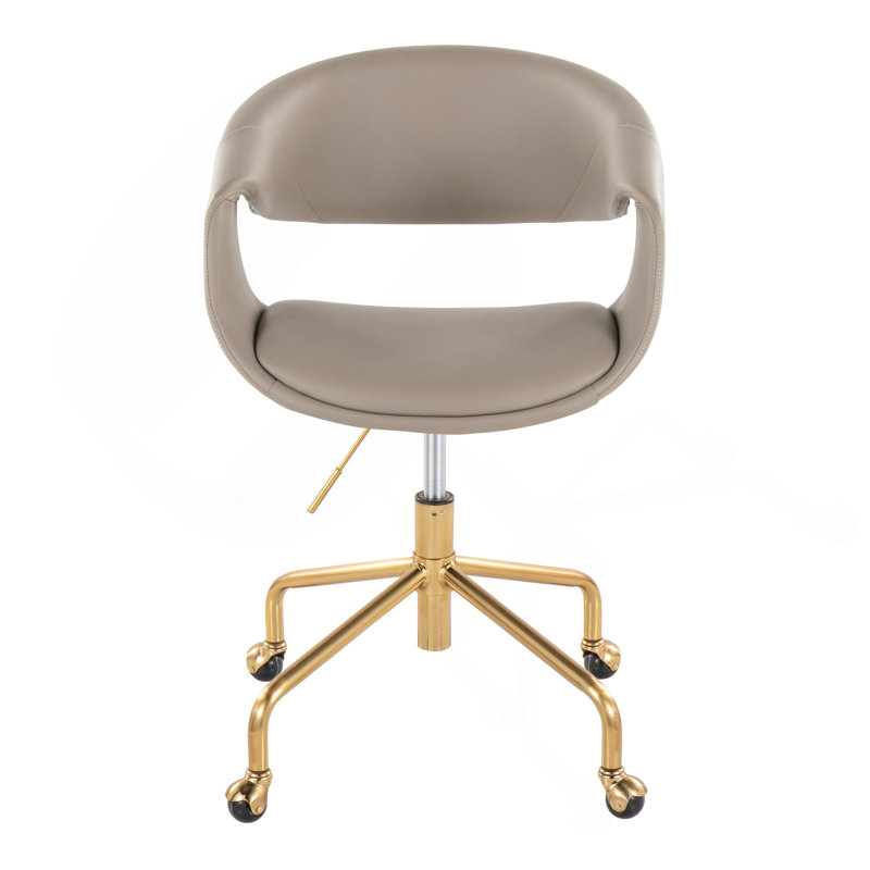Chaise de travail en métal doré et similicuir, Gris clair