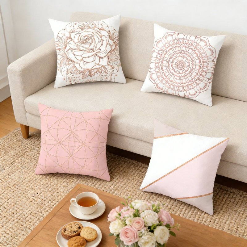 Decorative Throw Pillow Covers Set of 4, Geometric Design Cushion Cover for Couch Sofa Living Room, for Couch Bed Sofa Farmhouse Decoration