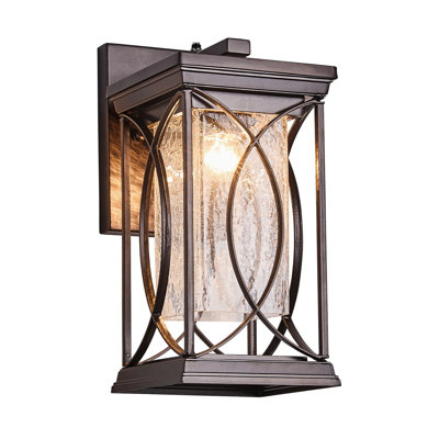 Oil Rubbed Bronze Outdoor Wall Sconce with Dusk to Dawn Sensor and Crackle Glass