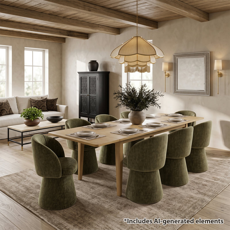 Ensemble de table de salle à manger extensible avec table en placage de bois véritable et chaises pivotantes rembourrées à 360 °