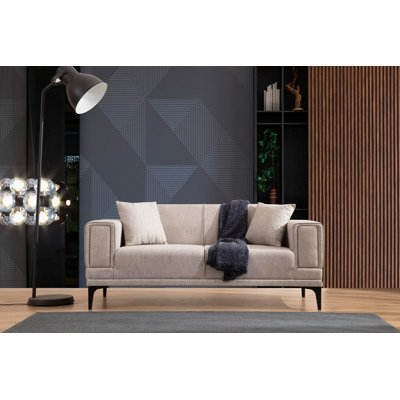 Élégant canapé 2 places, brun clair, 67,0 x 33,5 x 30,3 pouces | Structure en bois de hêtre et en bois aggloméré, tissu 100% polyester, 28 mousses en mousse souple | Coussins fixes, faciles à nettoyer, élégants pour le salon et les bureaux