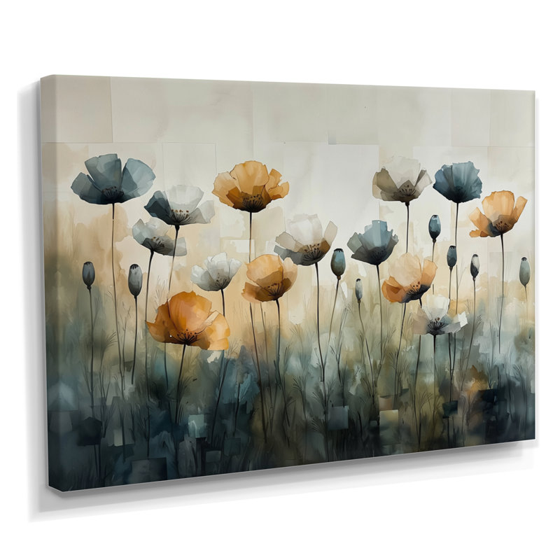 Hiver, minimalisme, coquelicots, champ II - coquelicots, art mural, Toile tendue, H 30 po x l 40 po