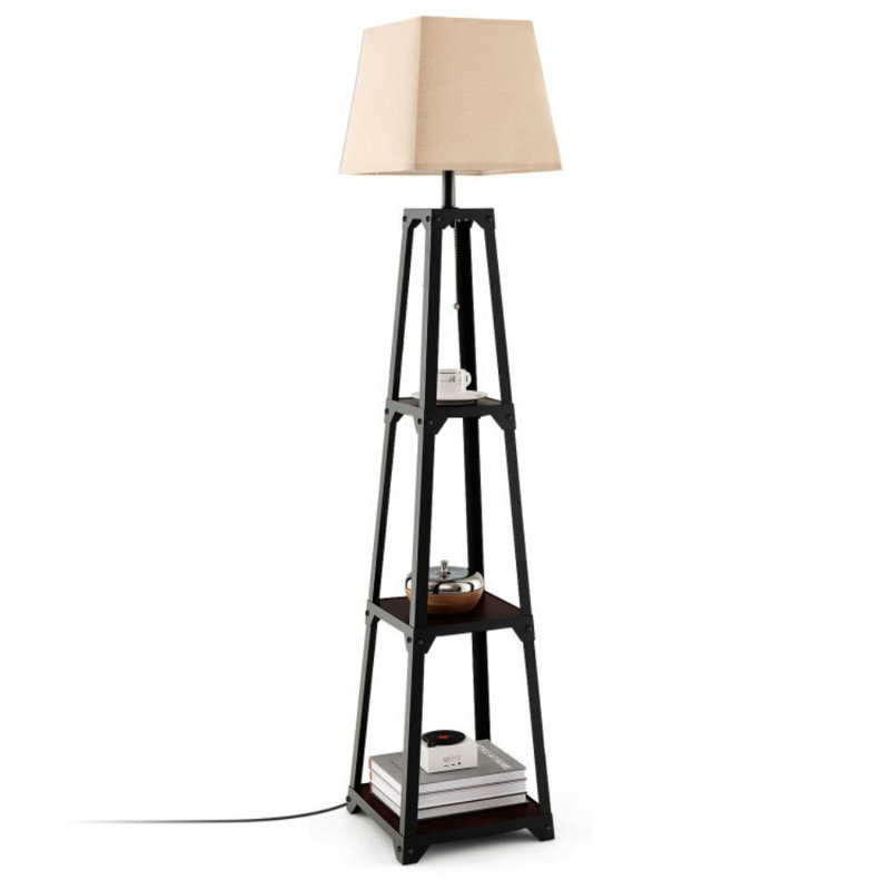 Trapezoidal Designed Floor Lamp With 3 Tiered Storage Shelf