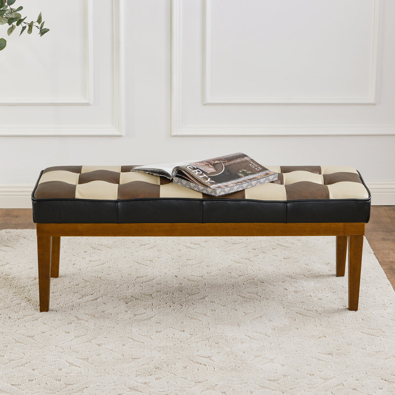 47'' W Top-grain Genuine Leather Upholstered Bedroom Bench
