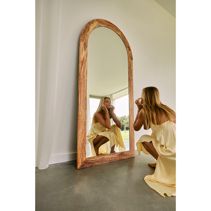 Zehra 35 in. x 75 in. Natural Stone Marble Arch Framed Mirror