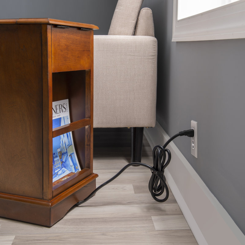 Barron 24'' Tall Storage End Table with Built-In Charging Station, Hazelnut