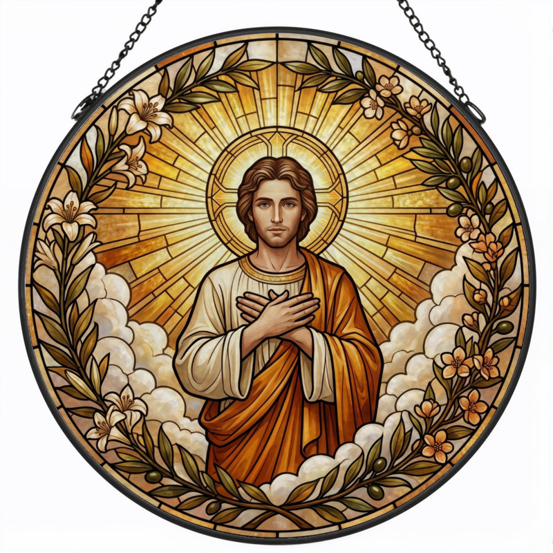 Panneau de vitrail Sacred Heart - 7,8H, H 7,8 po