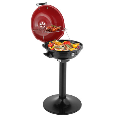 Barbecue électrique rouge à double couche avec support, tube de chauffage en acier inoxydable rouge pouvant accueillir 10 hamburgers pour balcon