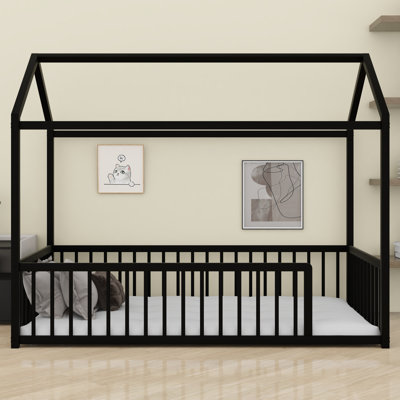 House Shaped  Floor Bed With Safety Fence For Toddlers