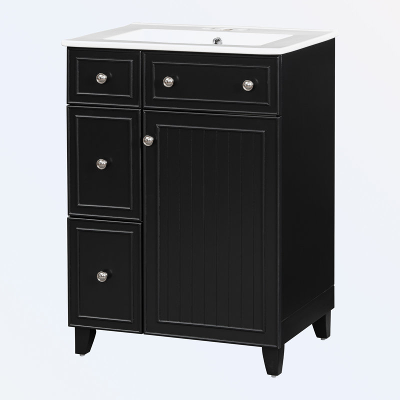 Bathroom Vanity Cabinet with Ceramic Sink, Black