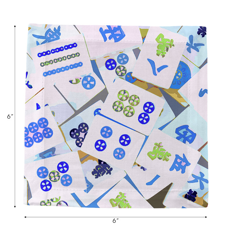 Mahjong Abstract Cotton Sateen Cocktail Napkins, Blues