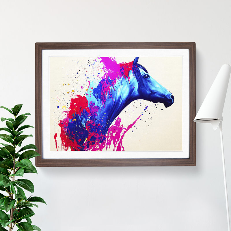 Colourful Horse Vol.3 Abstract - Single Picture Frame Print, Walnut Framed, 25cm H x 34cm W x 2cm D