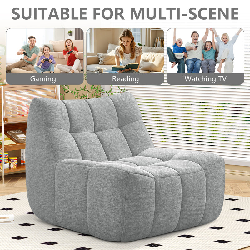 Fauteuil à billes surdimensionné avec mousse à mémoire de forme, Tissu gris