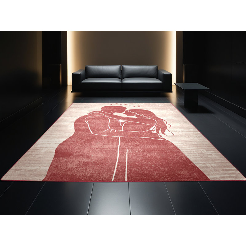 Soft Plush Ferland Valentines Modern & Contemporary Abstract Area Rug in Beige – Rose Binding, 4x6