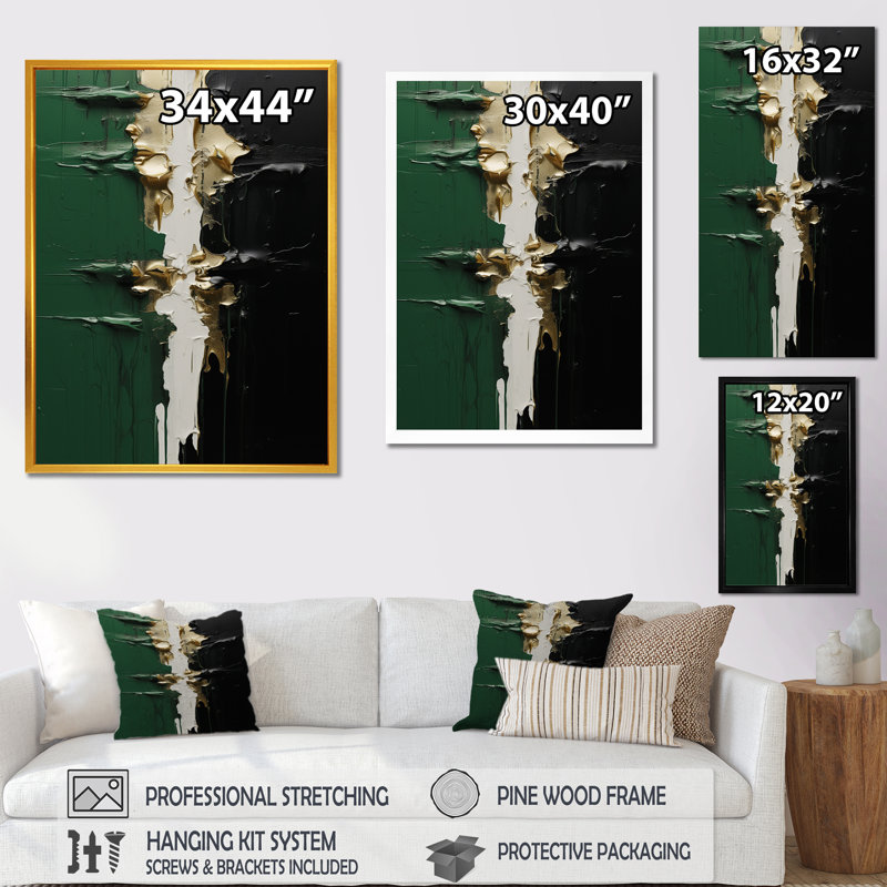 Encre dorée et encre noire II - peinture abstraite, art mural, Toile tendue, H 60 po x l 28 po x P 1,5 po