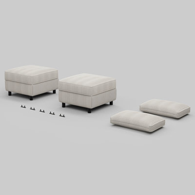 Rangement en velours côtelé 2 repose-pieds pour canapé modulaire et 2 coussins
