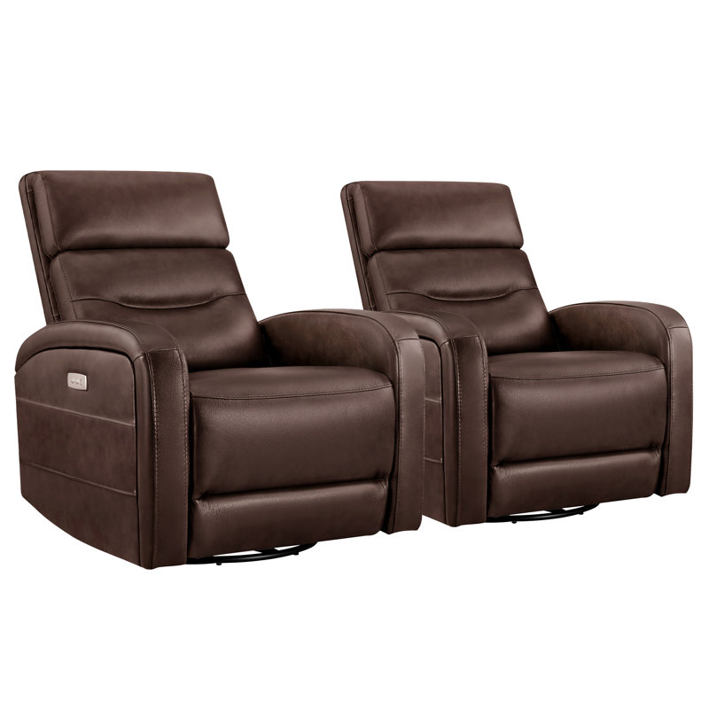 Ramesh Wyat Sia Geniune Leather Swivel Power Recliner(Set of 2), Brown