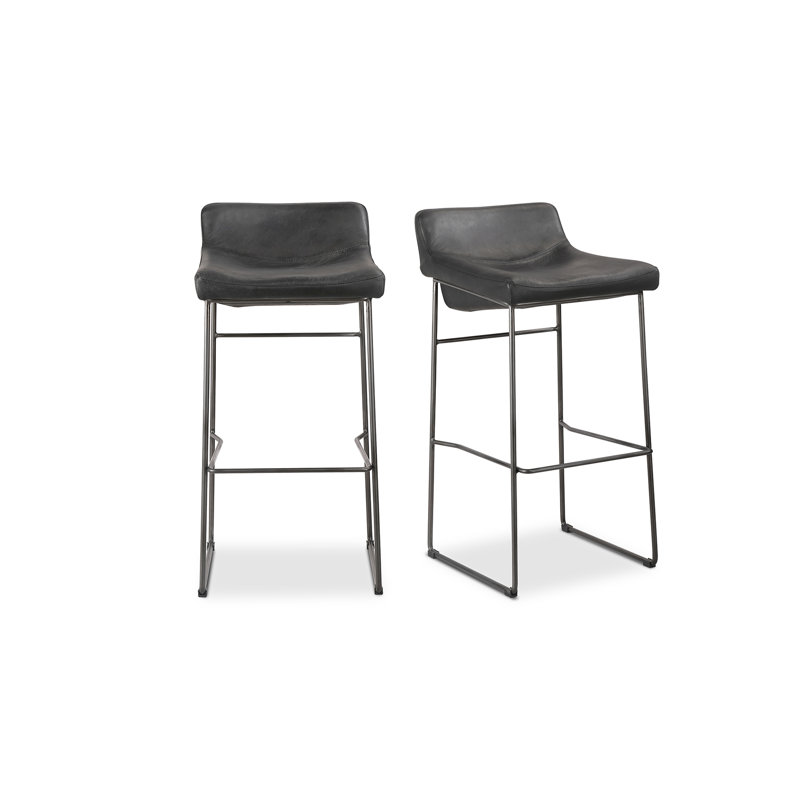 Startlet Bar Stool, Counter Stool (26” Seat Height), Black Genuine Leather